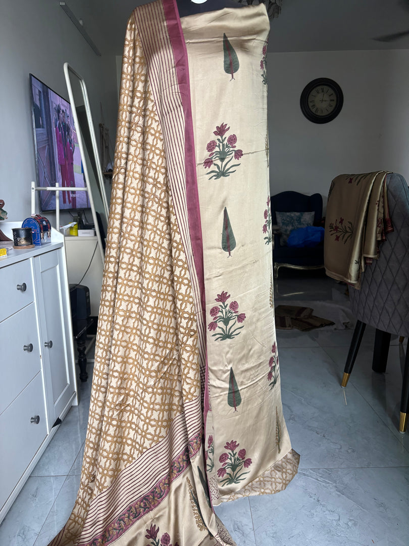 Handblock chikku shade modal cotton 3 piece set