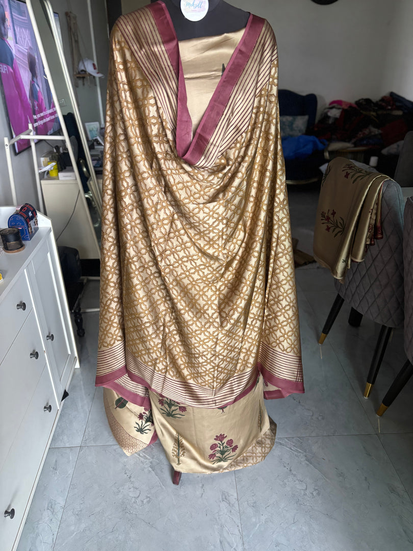 Handblock chikku shade modal cotton 3 piece set