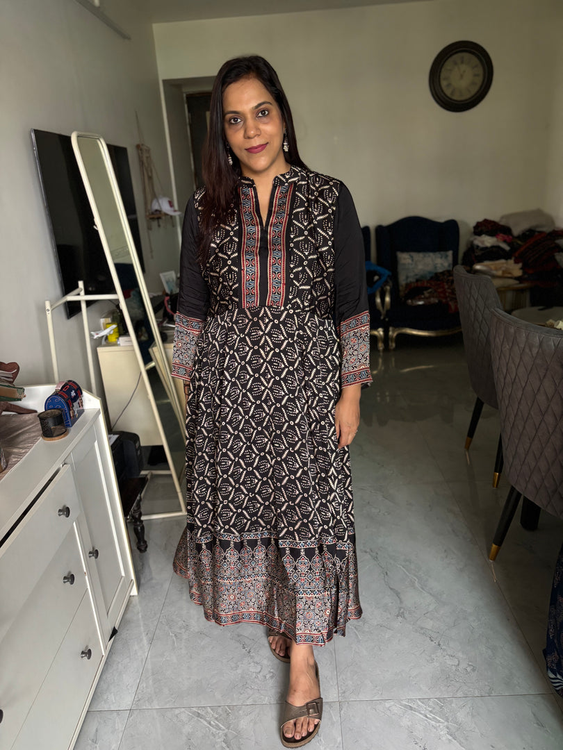 Natural dye modal silk ajrakh long dress