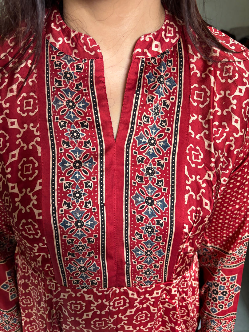 Natural dye modal silk ajrakh long dress