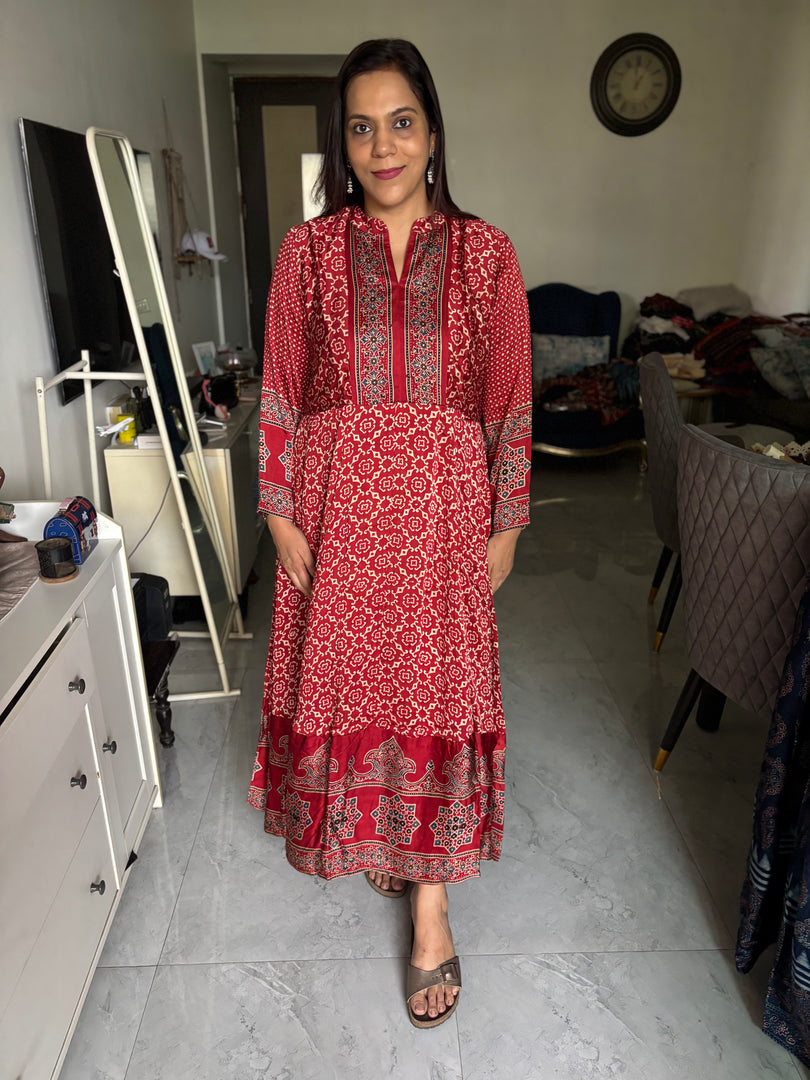 Natural dye modal silk ajrakh long dress