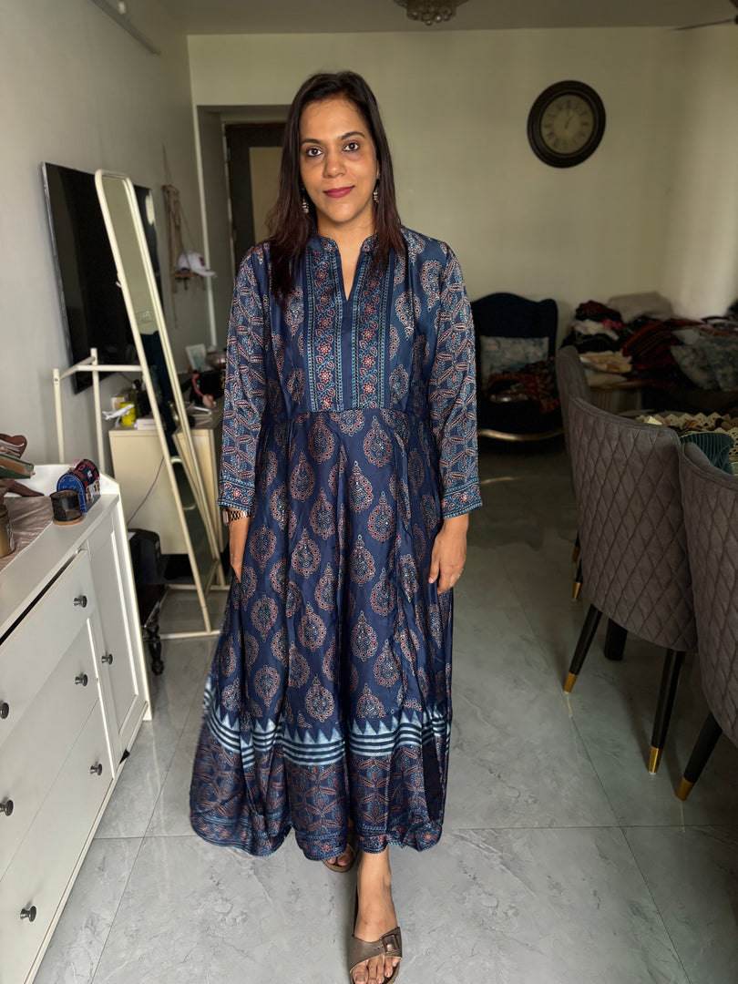 Natural dye modal silk ajrakh long dress