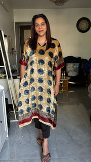 Velvet hand block ajrakh stitched kaftan top