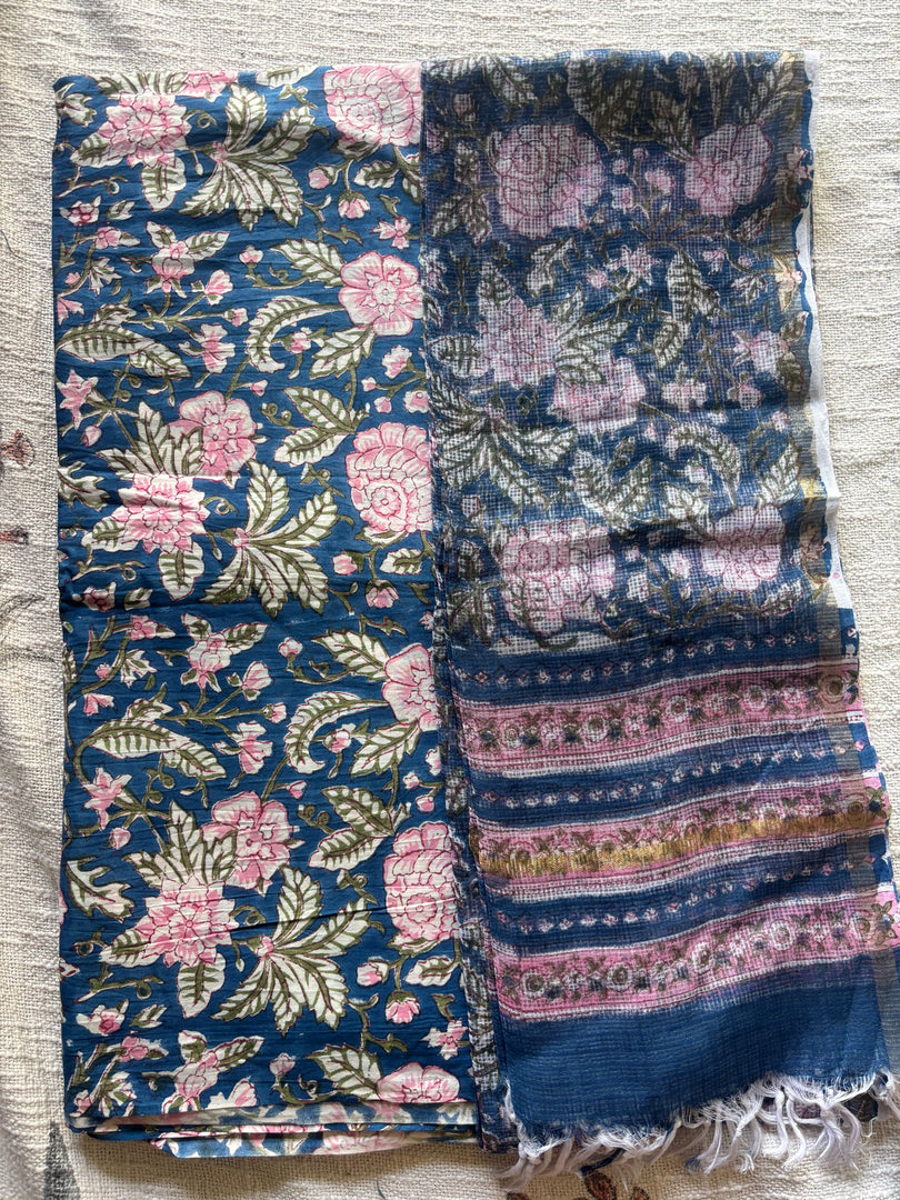 5 m handblock cotton fabric with Kota doria dupatta
