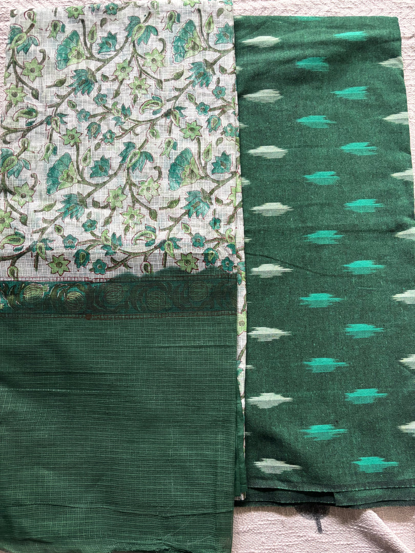 Pure Ikkat cotton top paired with handblocked Kota doria dupatta 2 piece set