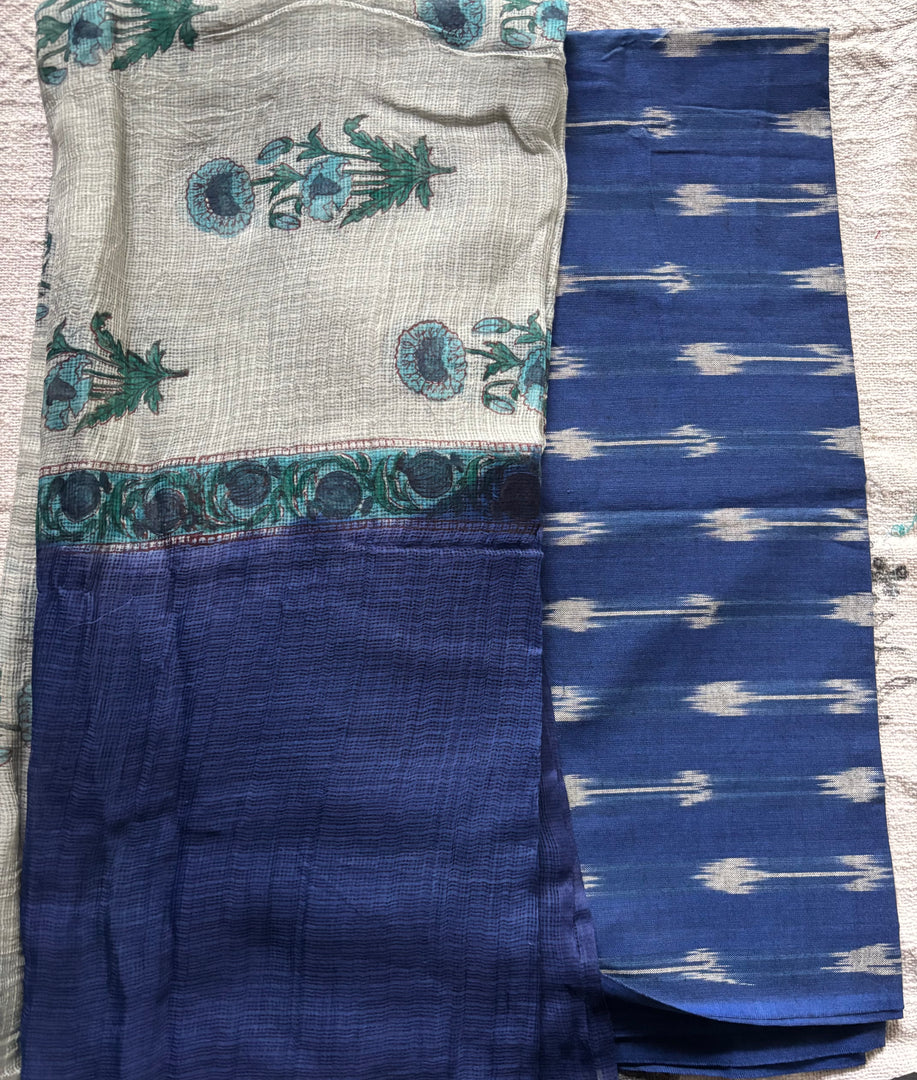Pure Ikkat cotton top paired with handblocked Kota doria dupatta 2 piece set