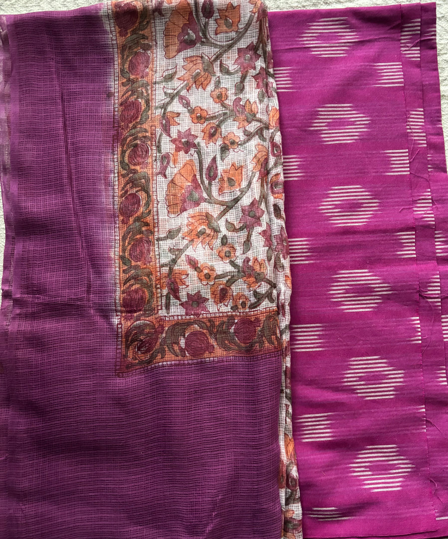 Pure Ikkat cotton top paired with handblocked Kota doria dupatta 2 piece set