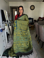 Load image into Gallery viewer, Natural dyed handblock ajrakh modal silk saree with tazzels
