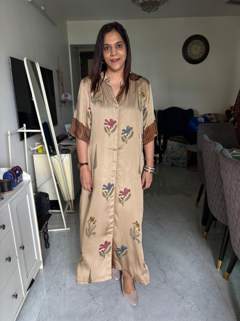 Chikku shade handblocked modal cotton shirt dress