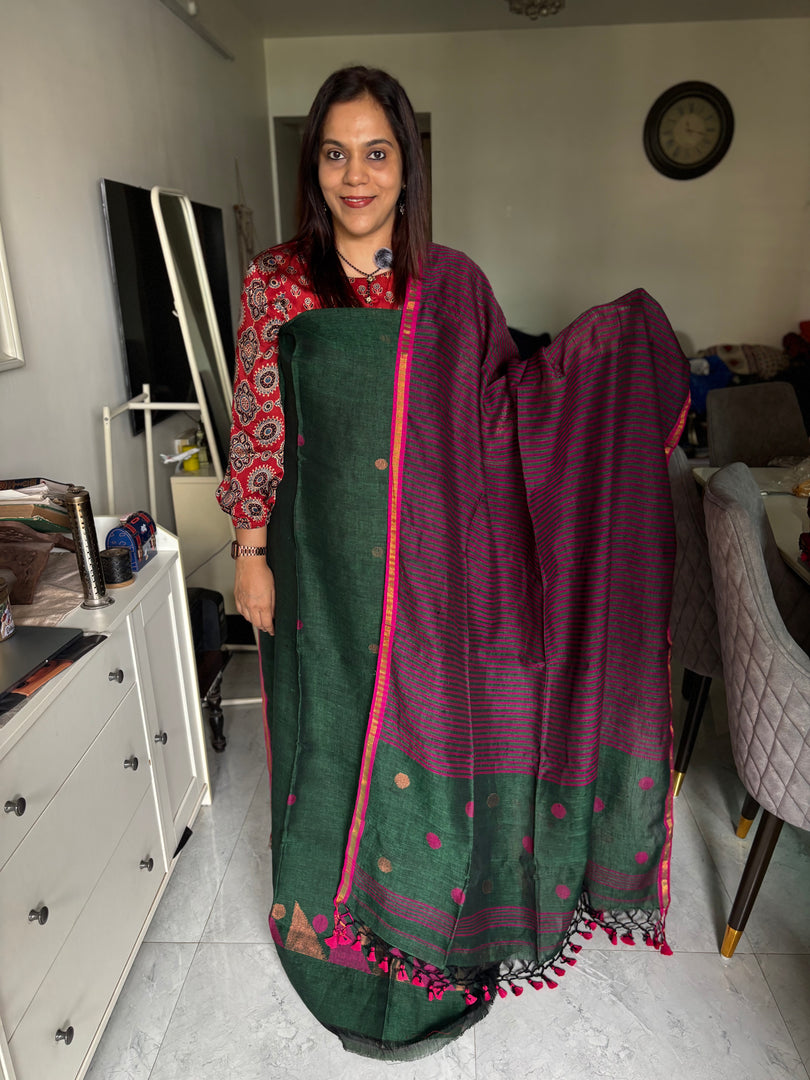 Pure linen handwoven jamdani top and dupatta 2 piece set