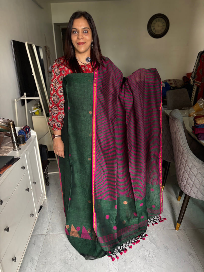 Pure linen handwoven jamdani top and dupatta 2 piece set