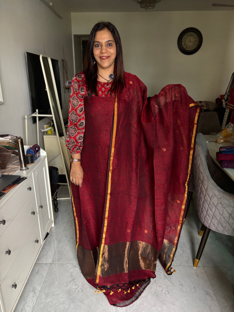 Pure linen handwoven jamdani top and dupatta 2 piece set