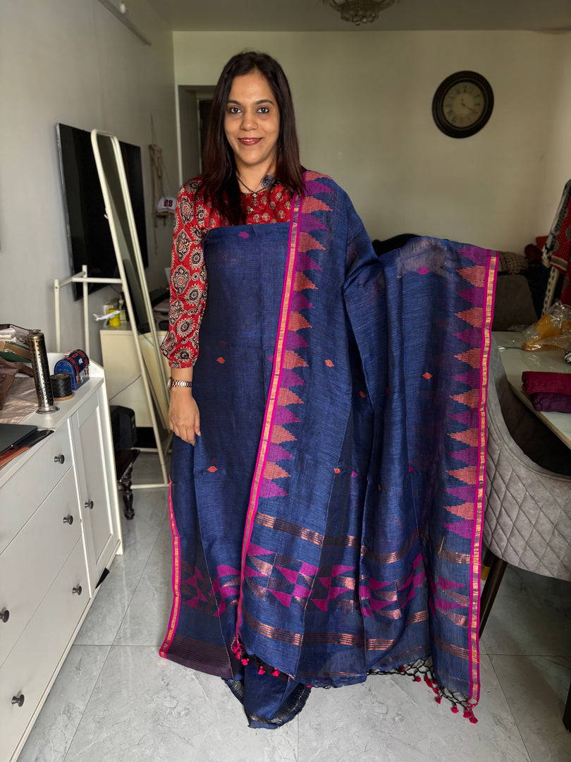 Pure linen handwoven jamdani top and dupatta 2 piece set