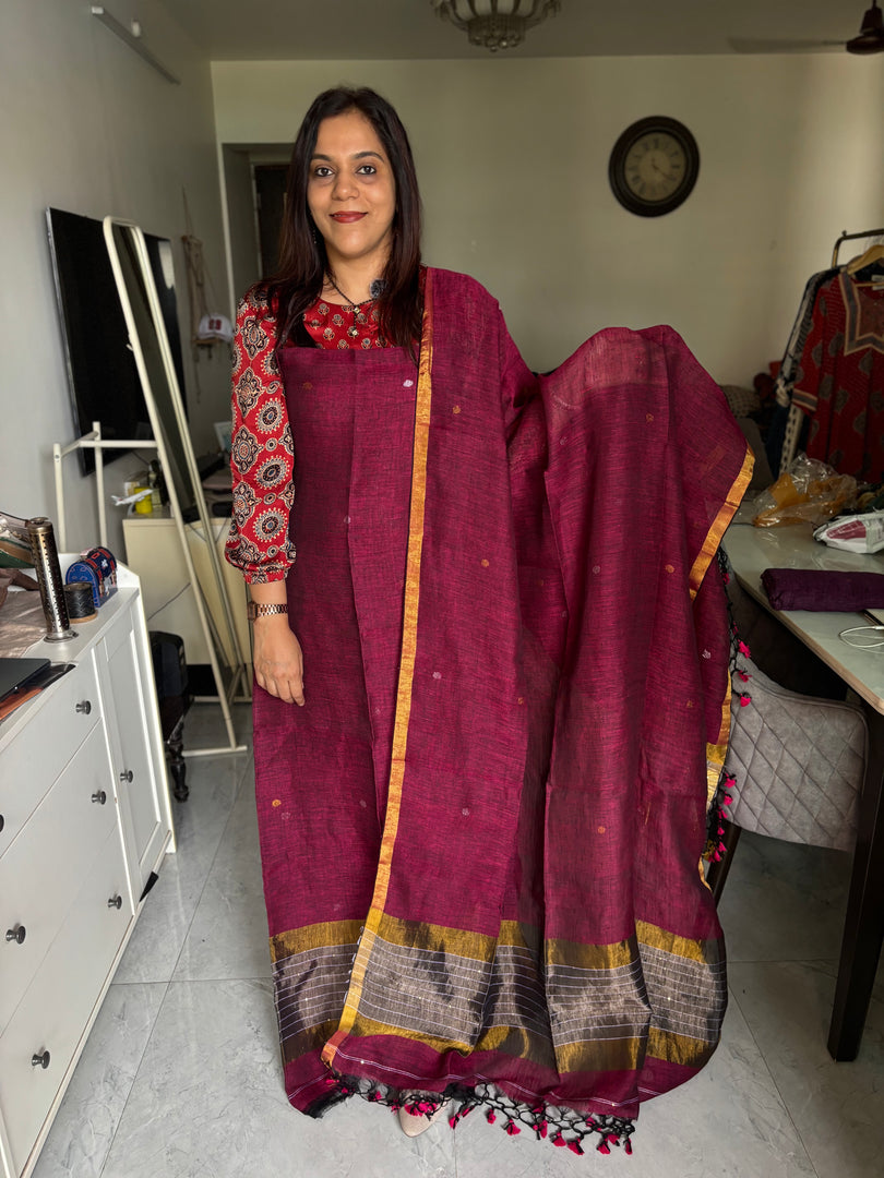 Pure linen handwoven jamdani top and dupatta 2 piece set