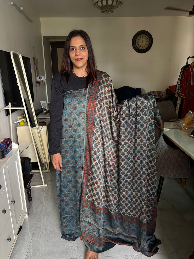 Pure vanaspathi handblocked modal silk 2 piece suit