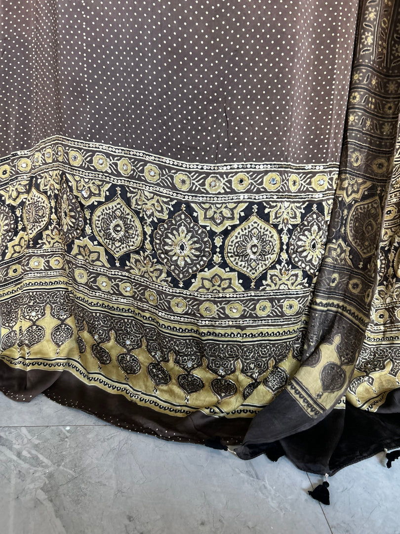 SITAARA Eid Edit 2026 Handworked Natural dye modal silk handblocked ajrakh 3 m top and dupatta 2 piece set