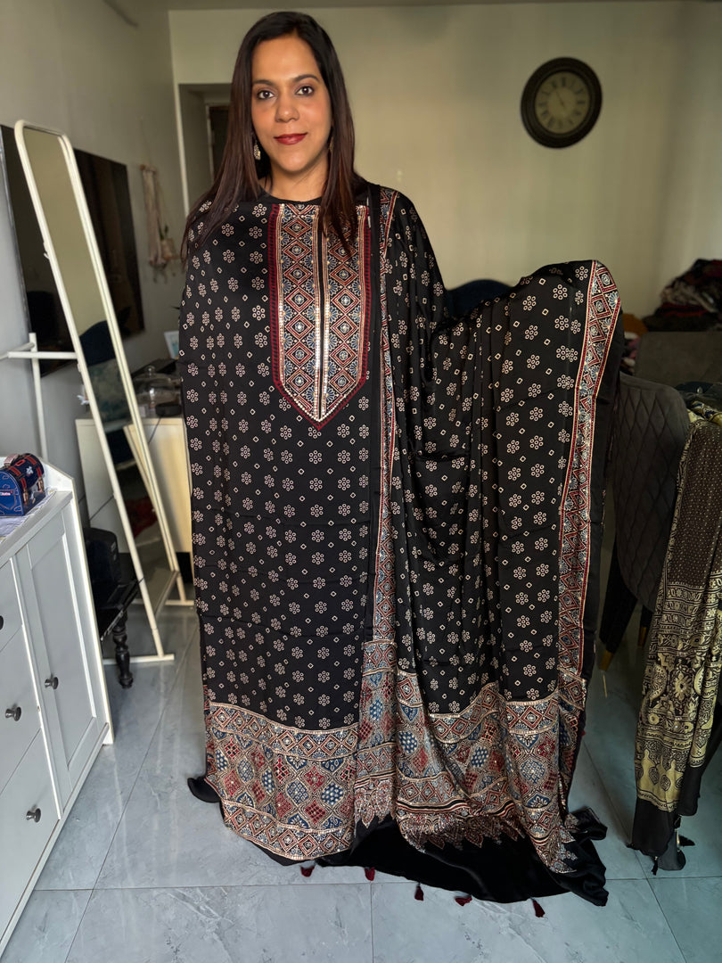 SITAARA Eid Edit 2026 Handworked Natural dye modal silk handblocked ajrakh 3 m top and dupatta 2 piece set