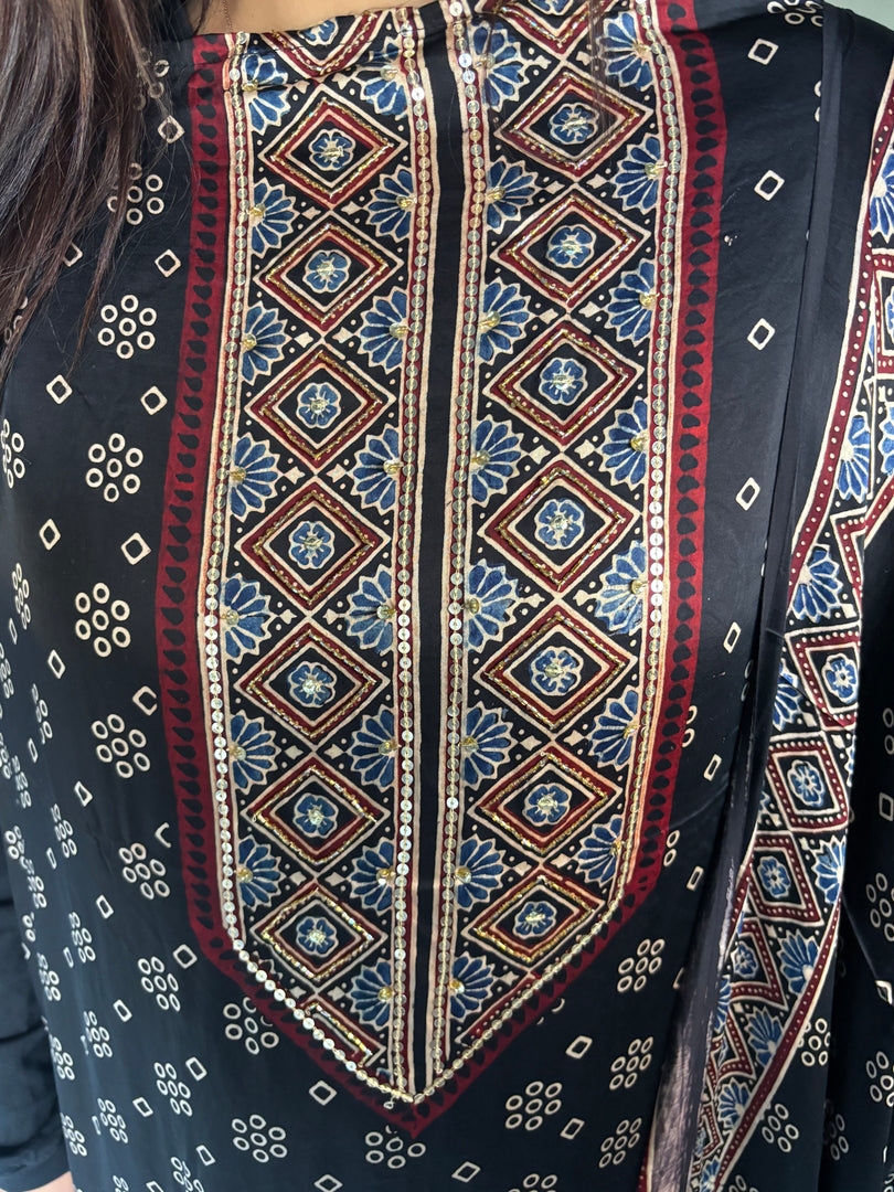 SITAARA Eid Edit 2026 Handworked Natural dye modal silk handblocked ajrakh 3 m top and dupatta 2 piece set