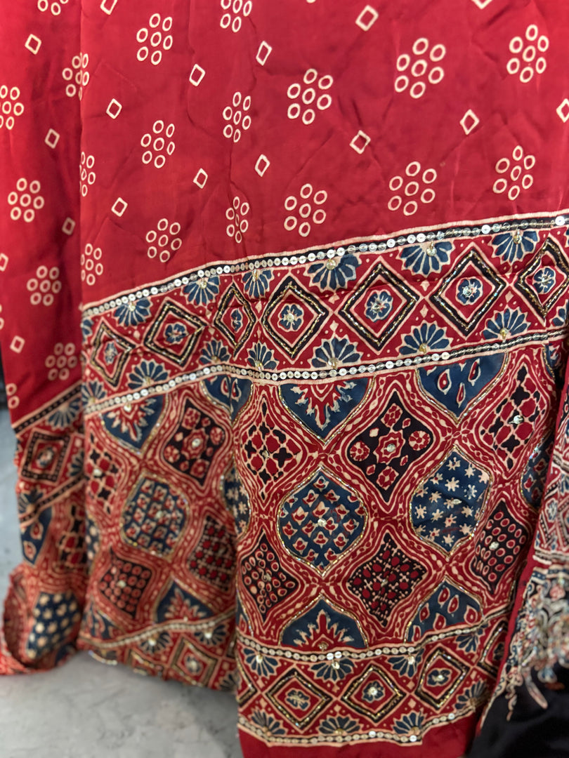 SITAARA Eid Edit 2026 Handworked Natural dye modal silk handblocked ajrakh 3 m top and dupatta 2 piece set