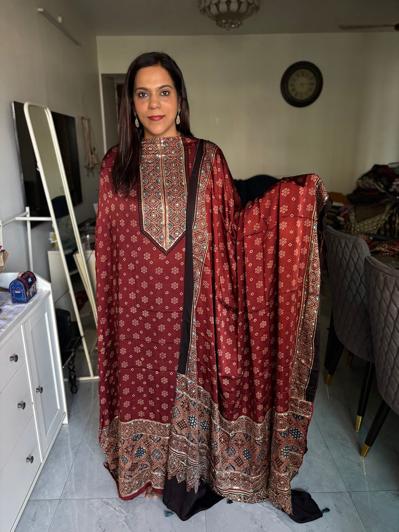 SITAARA Eid Edit 2026 Handworked Natural dye modal silk handblocked ajrakh 3 m top and dupatta 2 piece set