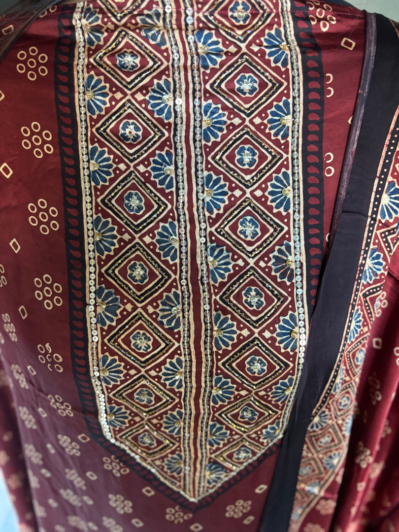 SITAARA Eid Edit 2026 Handworked Natural dye modal silk handblocked ajrakh 3 m top and dupatta 2 piece set