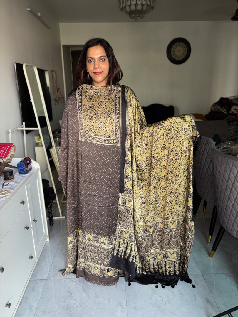SITAARA Eid Edit 2026 Handworked Natural dye modal silk handblocked ajrakh 3 m top and dupatta 2 piece set