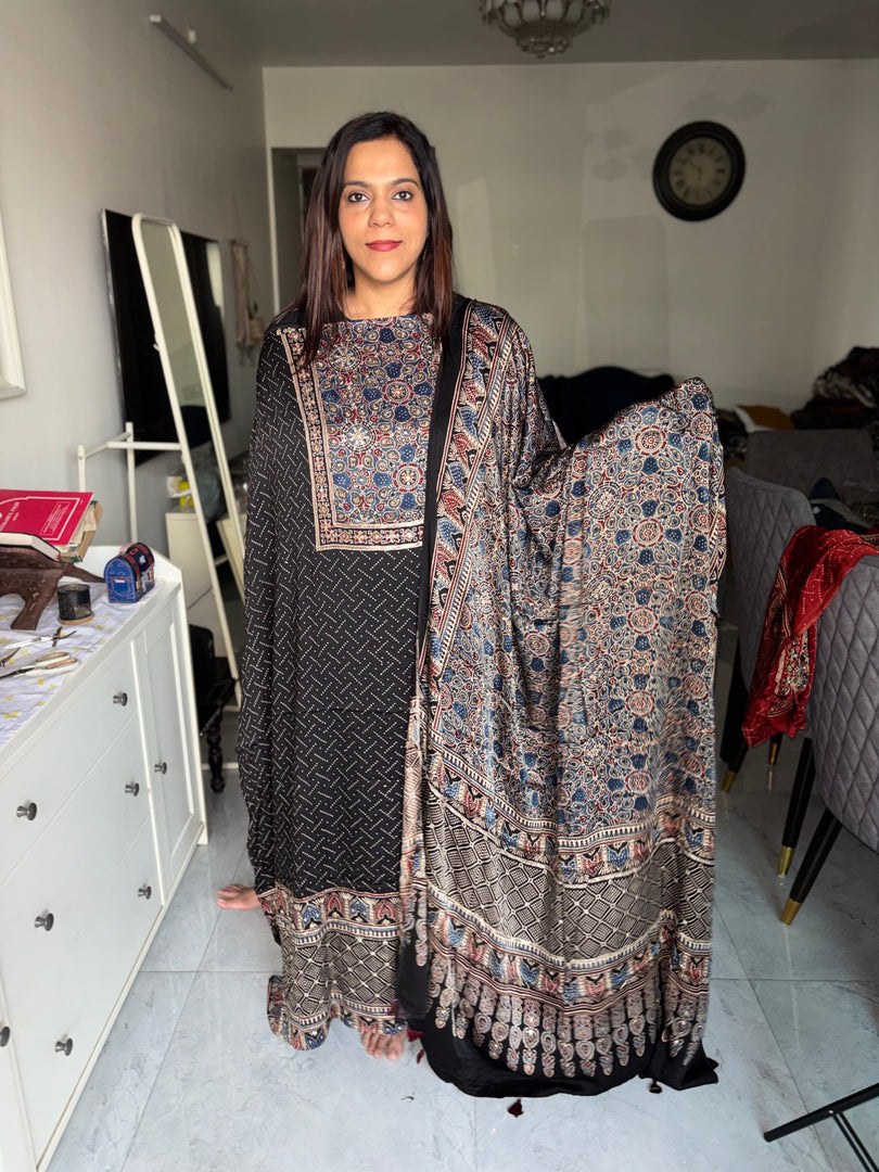 SITAARA Eid Edit 2026 Handworked Natural dye modal silk handblocked ajrakh 3 m top and dupatta 2 piece set
