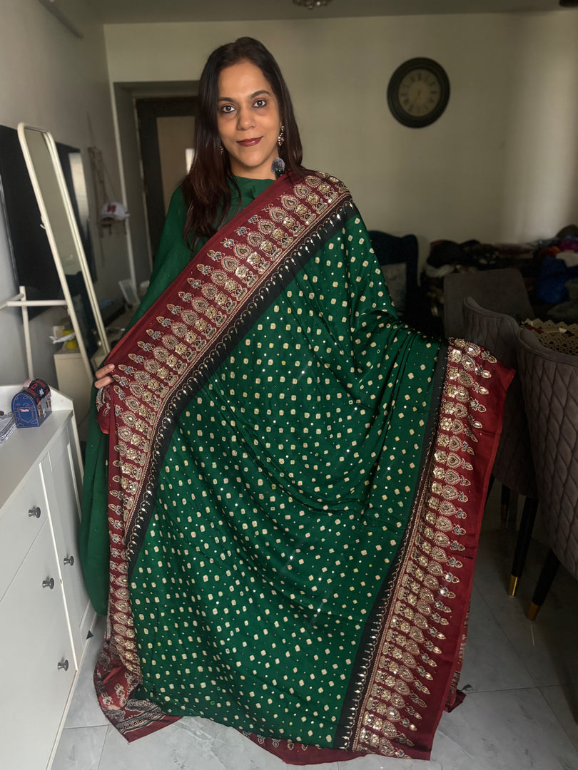 Handworked modal silk Bandhej ajrakh saree with blouse piece