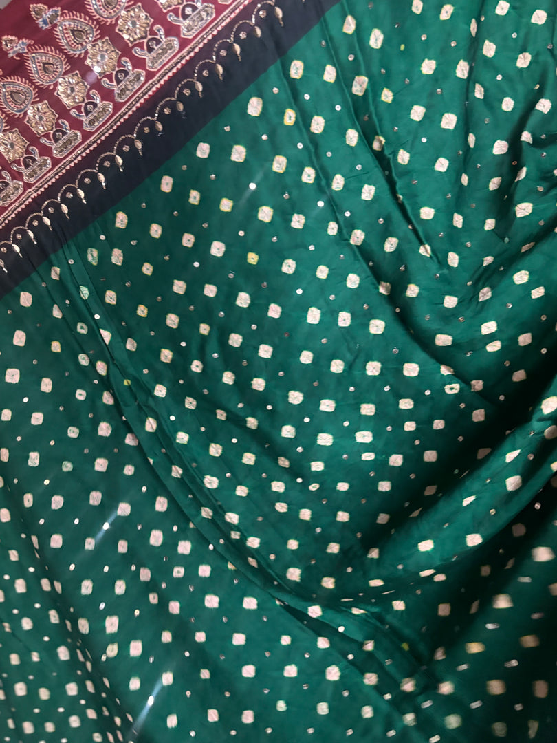 Handworked modal silk Bandhej ajrakh saree with blouse piece