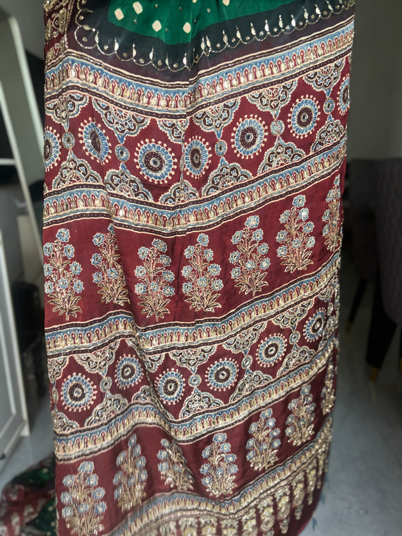 Handworked modal silk Bandhej ajrakh saree with blouse piece