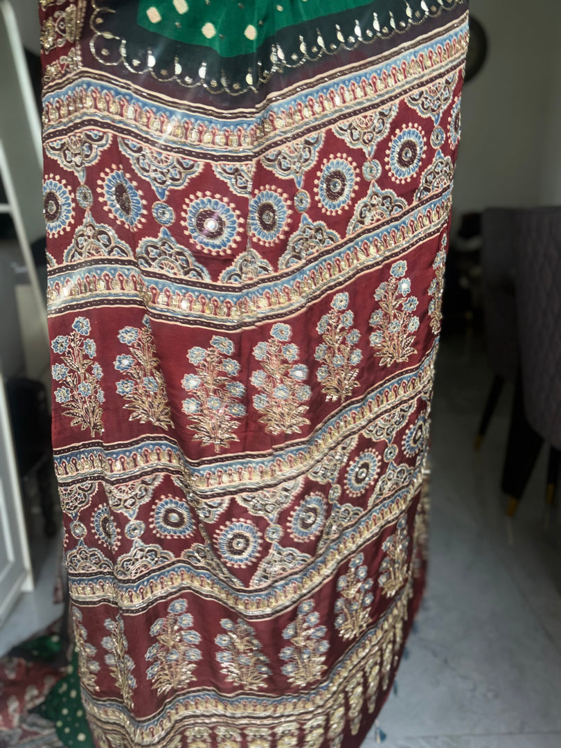 Handworked modal silk Bandhej ajrakh saree with blouse piece