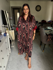 Modal silk ajrakh kaftan shirt dress