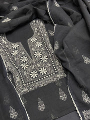 Kota doria Chikankari unstitched top and dupatta