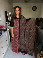 Load image into Gallery viewer, Natural Dye Ajrakh Handblocked Modaal silk Top with Georget ajrakh Duptta 2 Piece suit