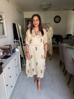 Load image into Gallery viewer, Natural dye modal silk ajrakh kaftan top with modal silk striped bottom