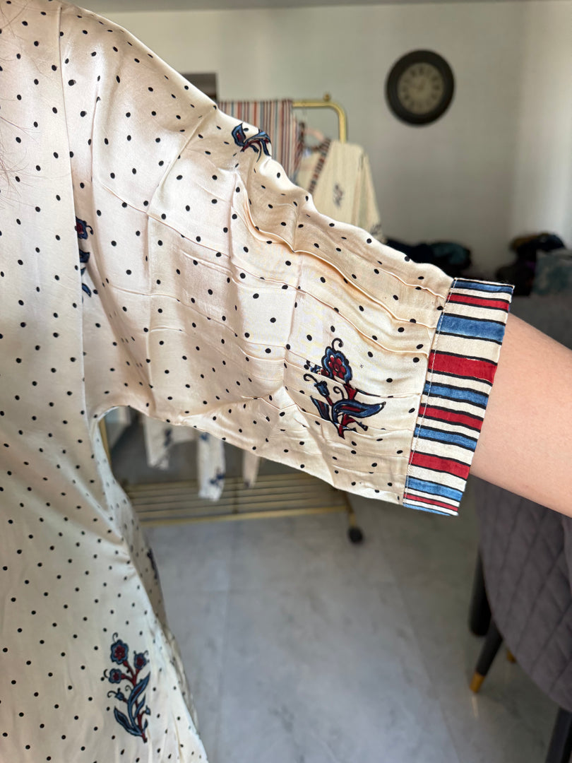 Natural dye modal silk ajrakh kaftan top with modal silk striped bottom