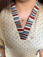 Load image into Gallery viewer, Natural dye modal silk ajrakh kaftan top with modal silk striped bottom