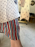Load image into Gallery viewer, Natural dye modal silk ajrakh kaftan top with modal silk striped bottom