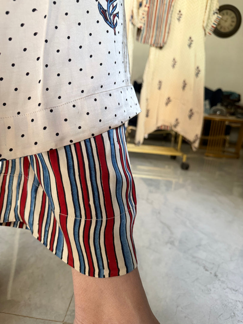 Natural dye modal silk ajrakh kaftan top with modal silk striped bottom