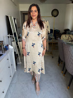 Load image into Gallery viewer, Natural dye modal silk ajrakh kaftan top with modal silk striped bottom