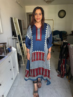 Load image into Gallery viewer, Modal silk ajrakh stitched kaftan top