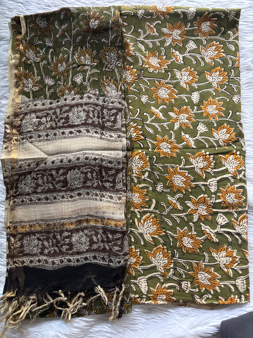 5 m Handblock cotton fabric with Kota Doria dupatta