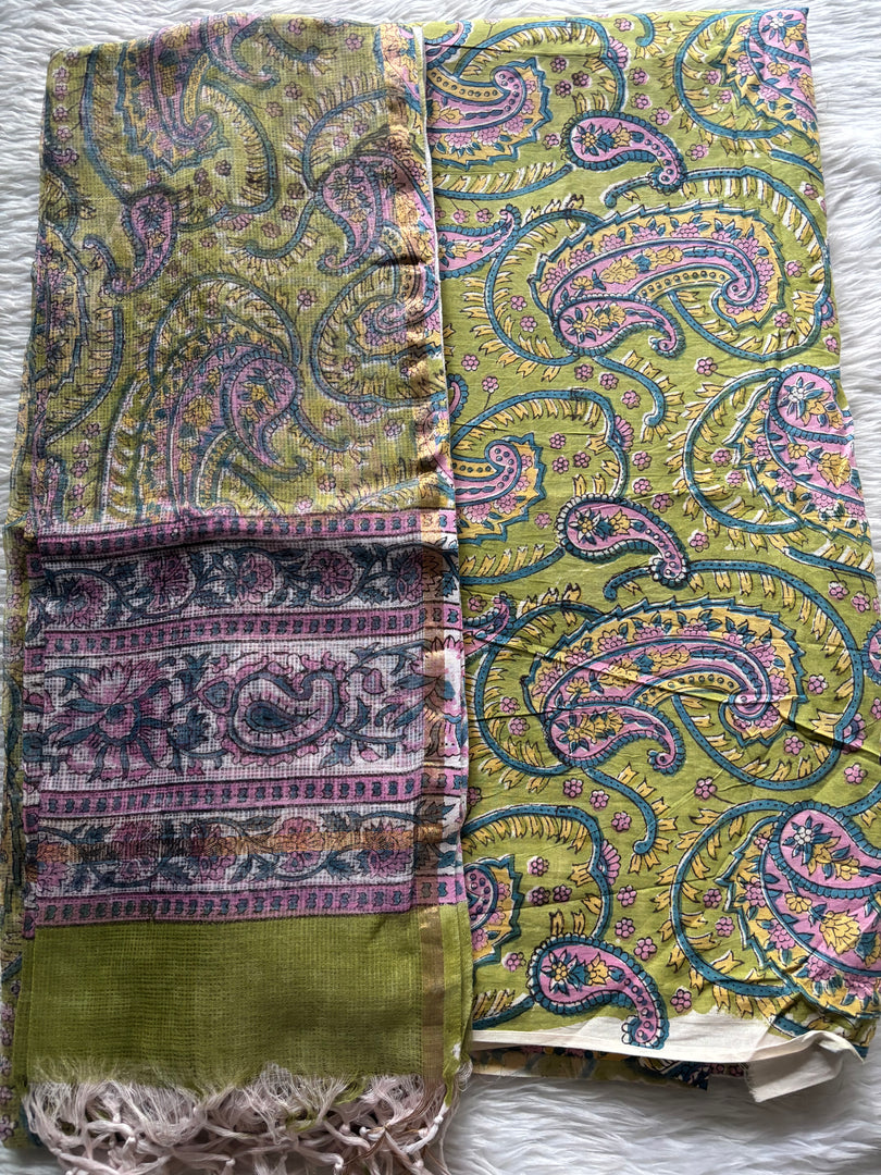 5 m Handblock cotton fabric with Kota Doria dupatta