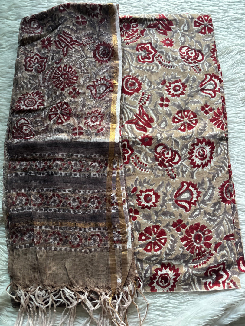 5 m Handblock cotton fabric with Kota Doria dupatta
