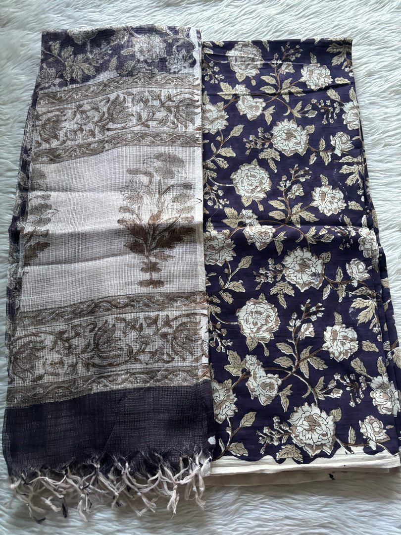 5 m Handblock cotton fabric with Kota Doria dupatta