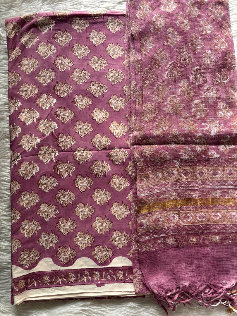 Pure cotton handblock 5 m fabric with Kota Doria dupatta