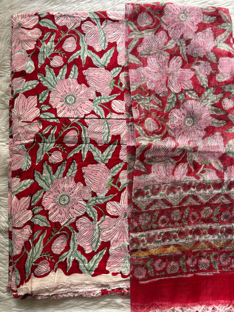 Pure cotton handblock 5 m fabric with Kota Doria dupatta
