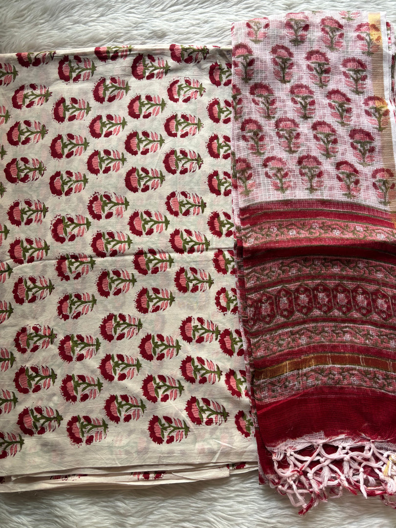 Pure cotton handblock 5 m fabric with Kota Doria dupatta