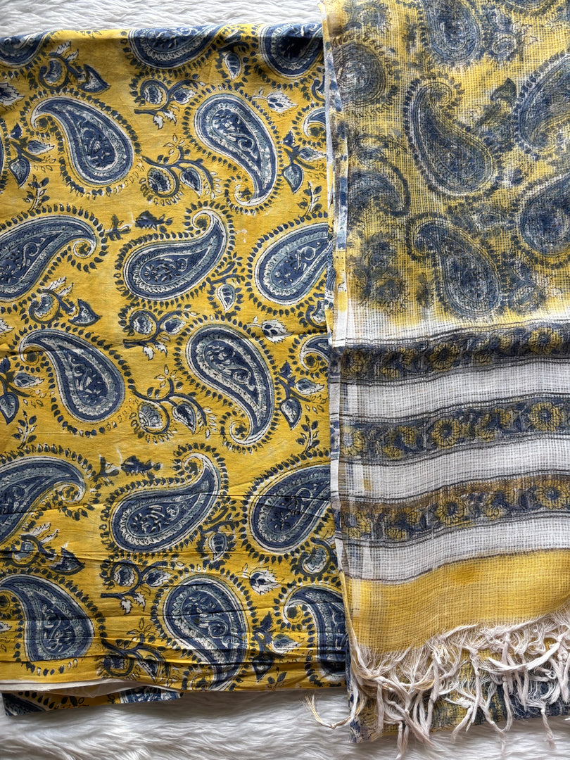 Pure cotton handblock 5 m fabric with Kota Doria dupatta