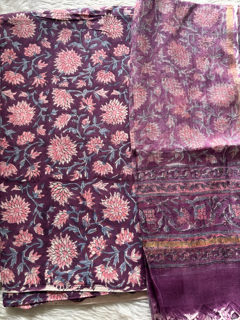 Pure cotton handblock 5 m fabric with Kota Doria dupatta